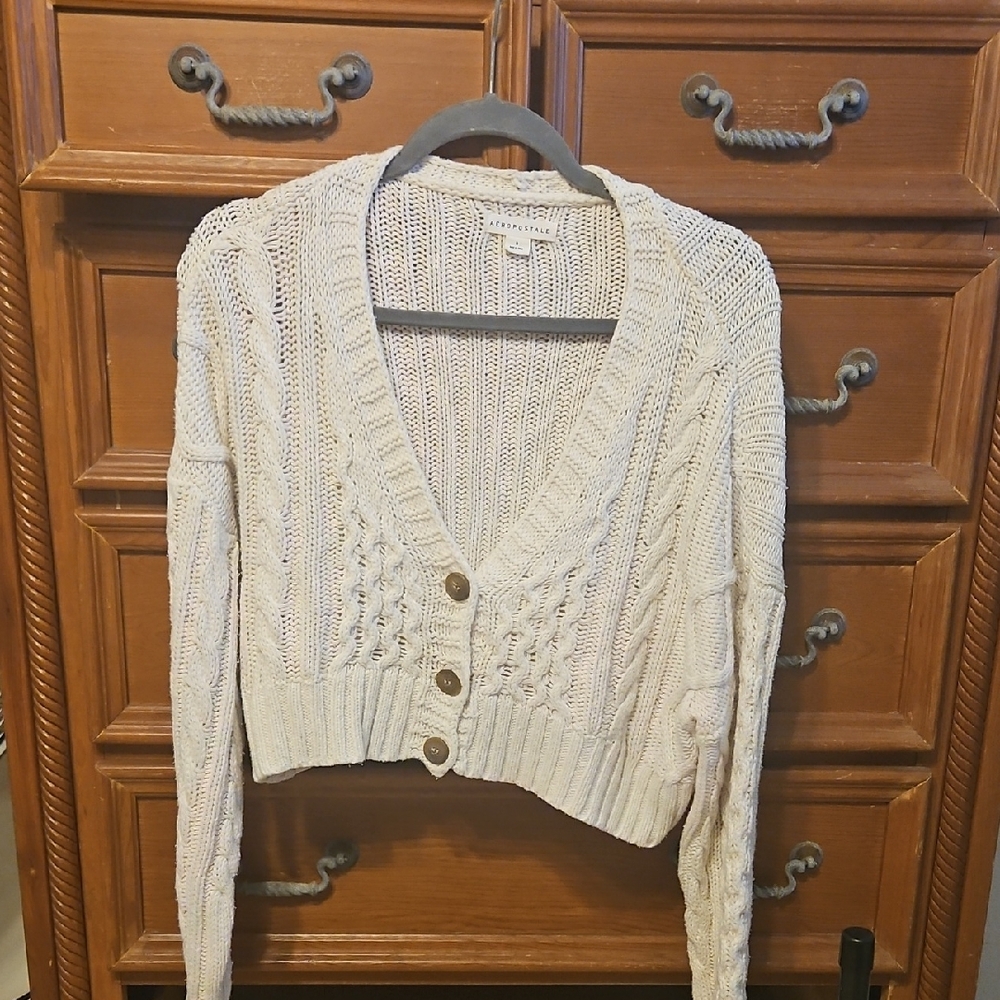 Aeropostale Women's Cream Button-Up Cardigan